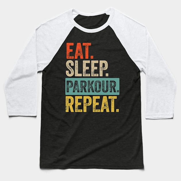 Eat sleep parkour repeat retro vintage Baseball T-Shirt by Lyume